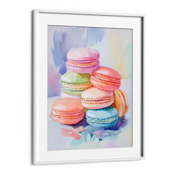 Delight in the vibrant COLORFUL MACARON, BAR & CAFE ART, showcasing exquisite French confections in beautiful colors.