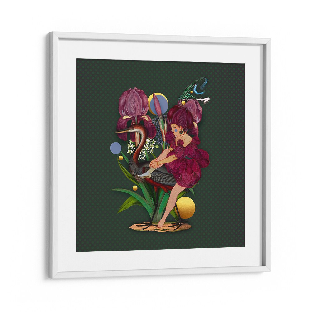 Whimsical ENCHANTED FOREST X, PORTRAITS featuring vibrant florals and a magical figure, perfect for any art lover.