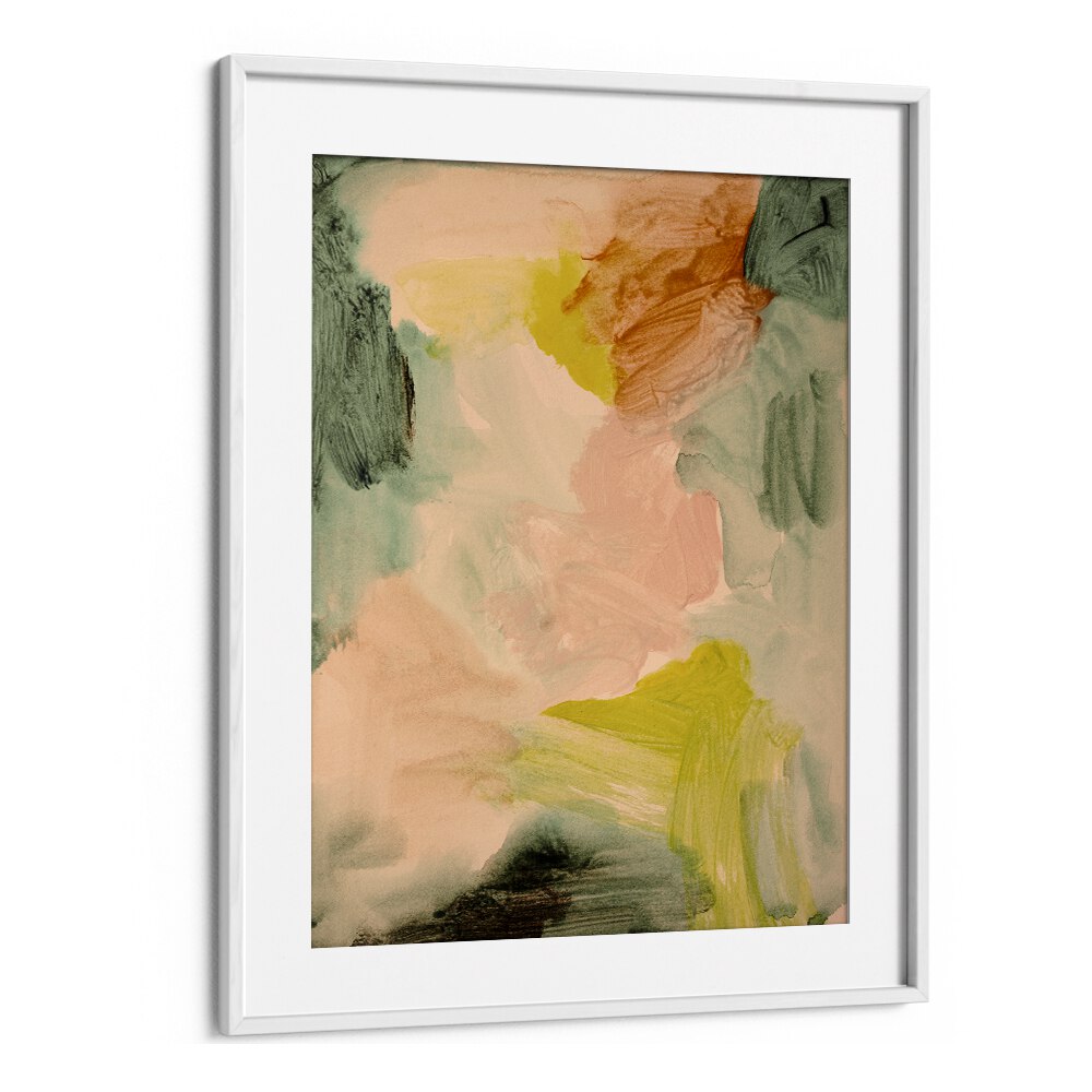 Abstract painting "UNDER THE TREES" featuring soft colors, perfect for enhancing any space with artistic elegance.