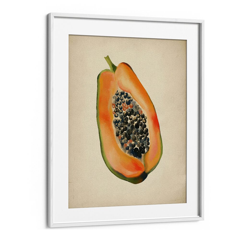 VINTAGE FRUIT- PAPAYA, KITCHEN POSTERS showcase a vibrant papaya, adding a tropical touch to your kitchen decor.