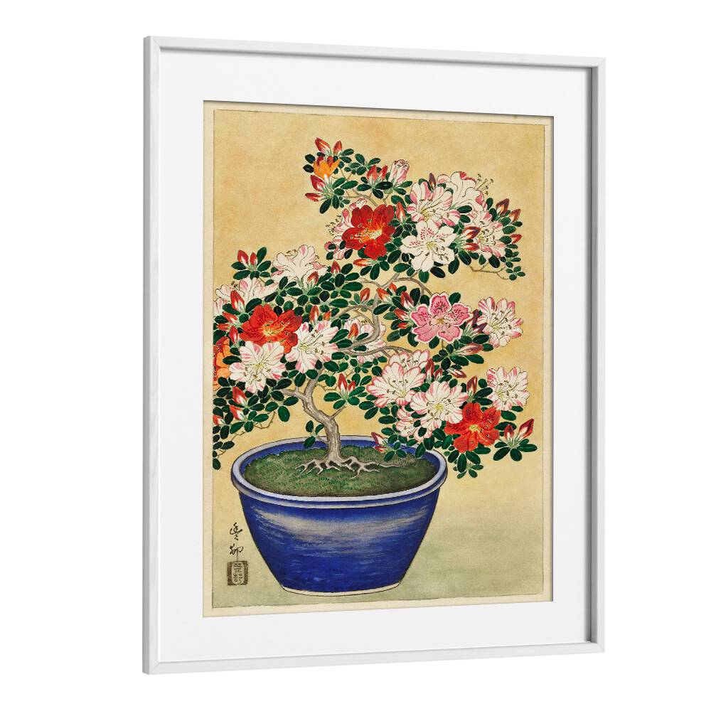 BLOOMING AZALEA IN BLUE POT (1920 - 1930)  , JAPANESE PAINTINGS , JAPANESE ART PRINTS