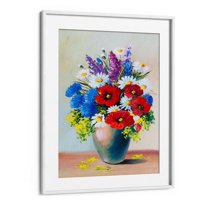 Life In A Pot Vintage European Paintings in White Frame With Mount