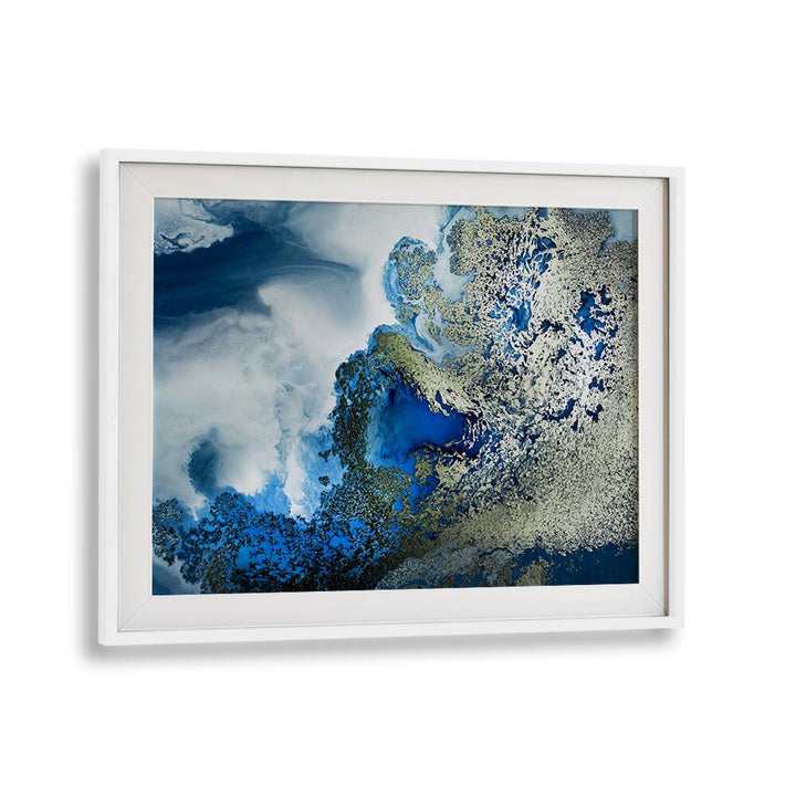 Vibrant BEACH HOUSE ART, ABSTRACT PAINTINGS in blues and silver, perfect for a serene coastal living space.