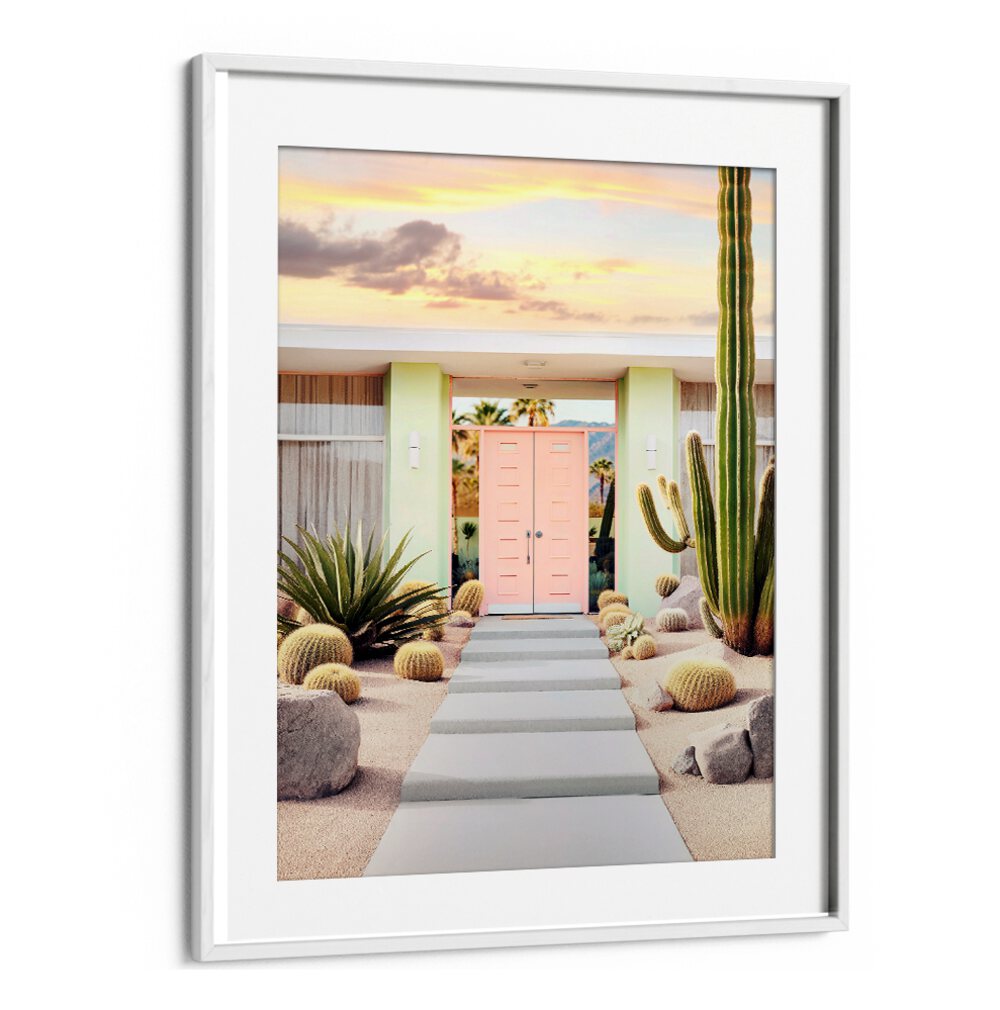 Experience the vibrant hues of twilight with END OF THE DAY IN PALM SPRINGS, BEACH PAINTINGS by Philippe Hugonnard.