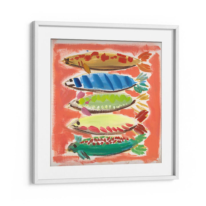 Colorful FIVE FISH, BEACH PAINTINGS capture coastal charm, perfect for enhancing your beach cottage decor.