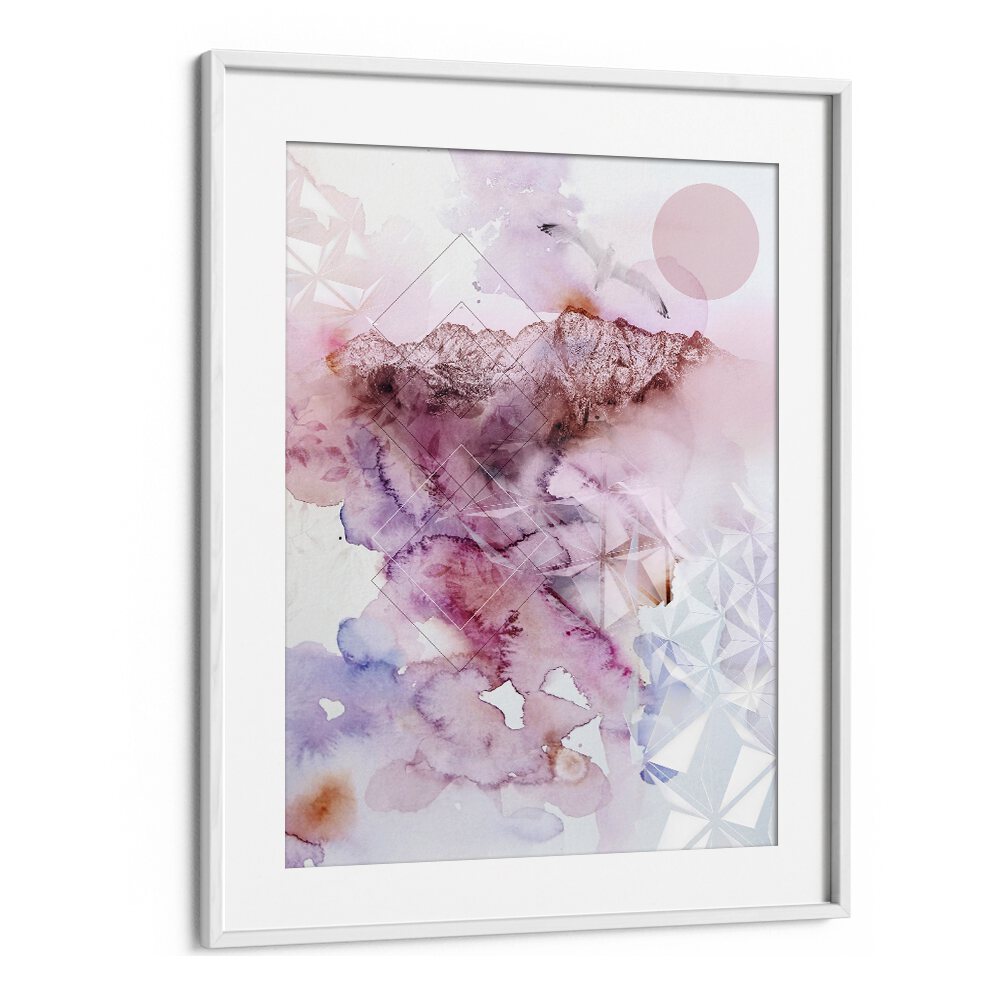 Framed DUSK II, ABSTRACT PAINTINGS showcasing soft watercolor hues and geometric patterns, perfect for modern decor.