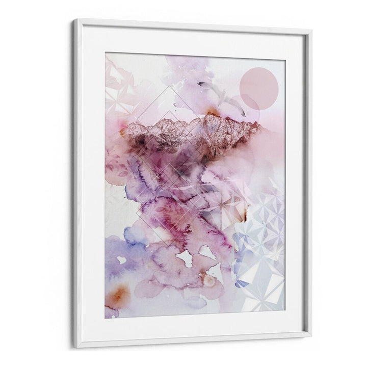 Framed DUSK II, ABSTRACT PAINTINGS showcasing soft watercolor hues and geometric patterns, perfect for modern decor.