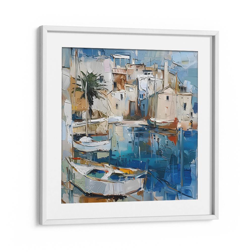 Vibrant harbor scene featuring the BOATS IN THE HARBOR MALLORCATHERAPY II, showcasing serene coastal beauty.