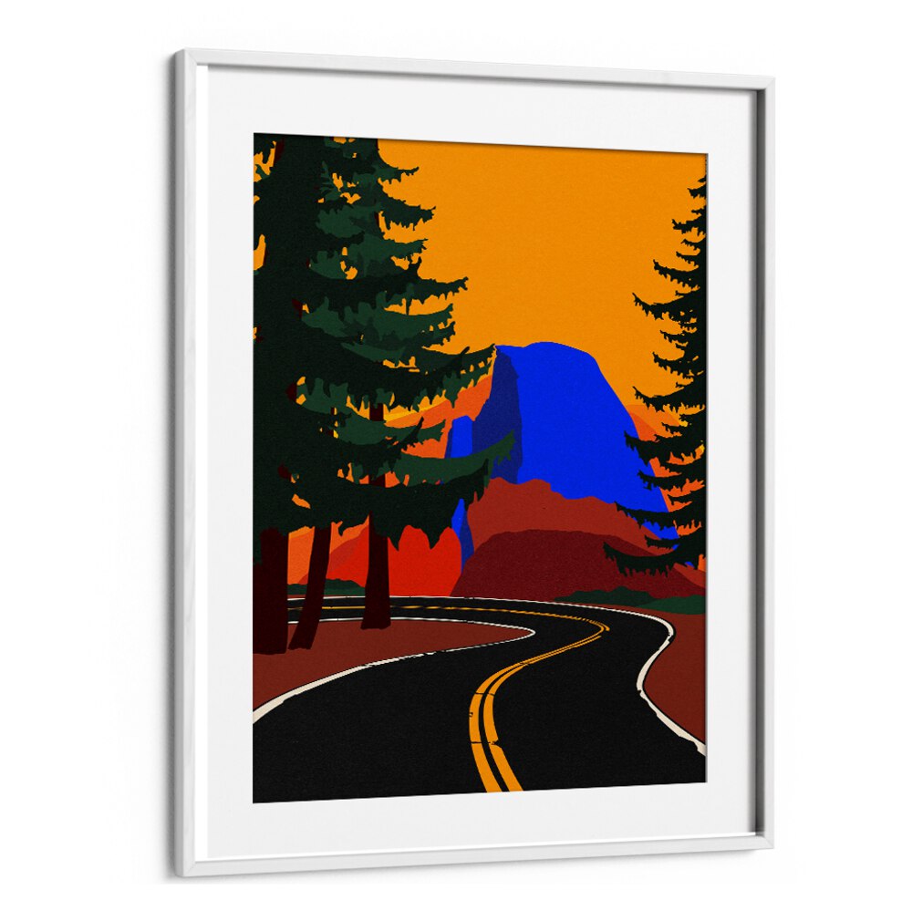 Vibrant GLACIER ROAD WITH HALF DONE, LANDSCAPE PAINTINGS showcasing a winding road through a stunning winter landscape.