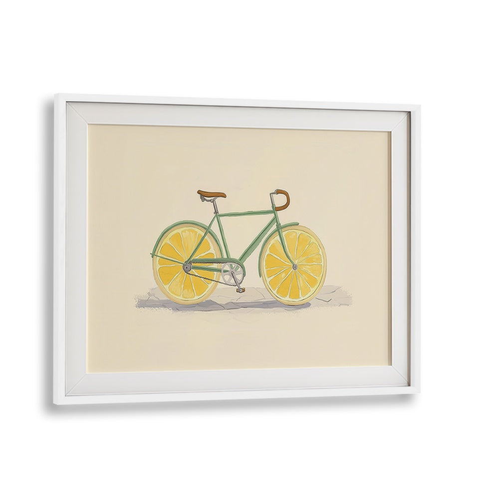 Vibrant BICYCLE WITH LEMON WHEELS, KITCHEN POSTERS adds a splash of color to any space, perfect for decorating!