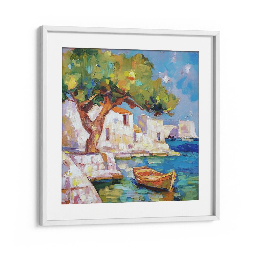 Vibrant artwork featuring a BOAT BY THE SEA, perfect for enhancing your coastal home decor.