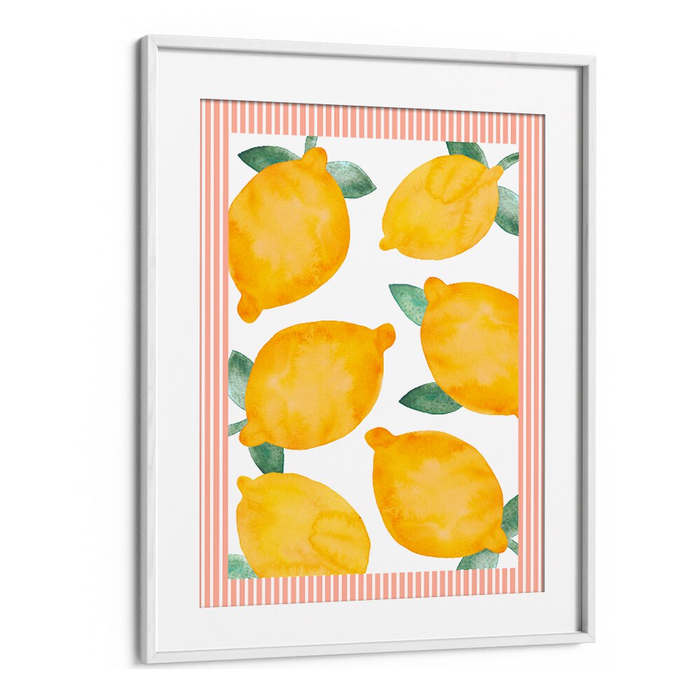 Brighten your space with LEMON VINTAGE, KITCHEN POSTERS featuring vibrant lemons and a charming striped border.