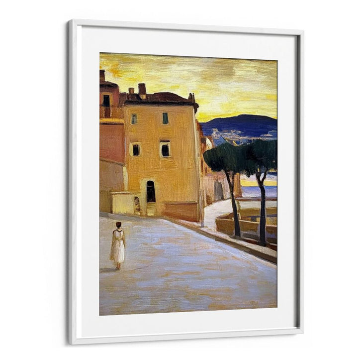 Stunning artwork of a woman walking down a street, blending modern aesthetics with classic charm for vibrant décor.