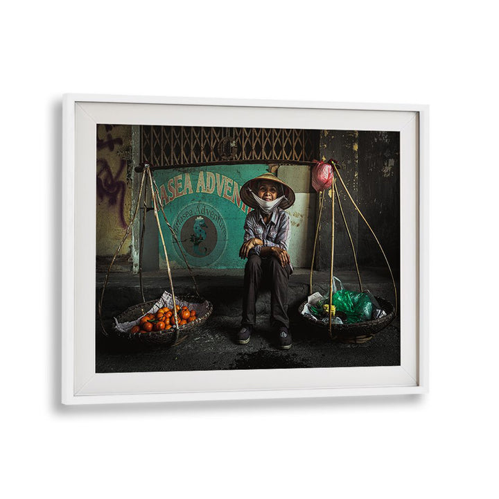 Vibrant scene from the HANOI STREET MARKET, PHOTOGRAPHY PRINTS showcasing a local vendor with fresh produce.