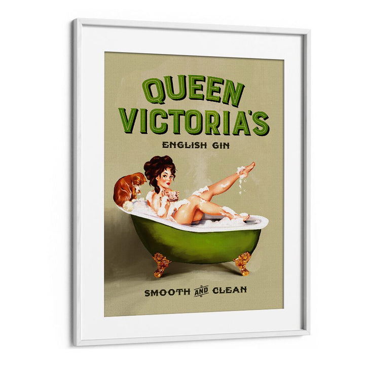 QUEEN VICTORIA ENGLISH GIN BATH PINUP GIRL BY THE WHISKEY GINGER , WOMEN ILLUSTRATION PAINTINGS