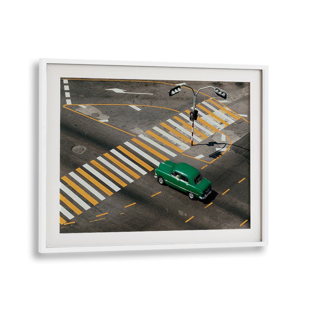 Vibrant GREEN CAR, PHOTOGRAPHY PRINTS showcasing urban life, perfect for adding style to your space.
