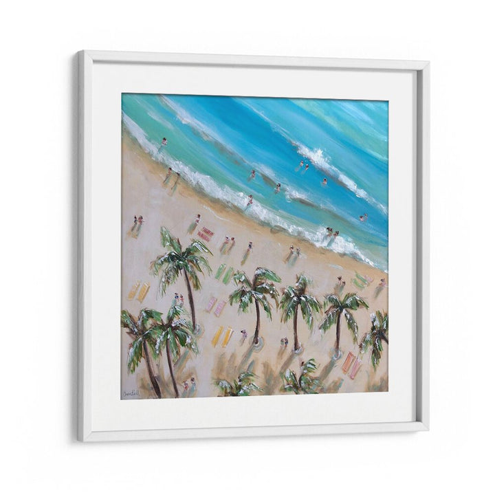 Bright watercolor BEACH AND PALM BLISS, BEACH PAINTINGS capturing serene beach scenes perfect for coastal decor.