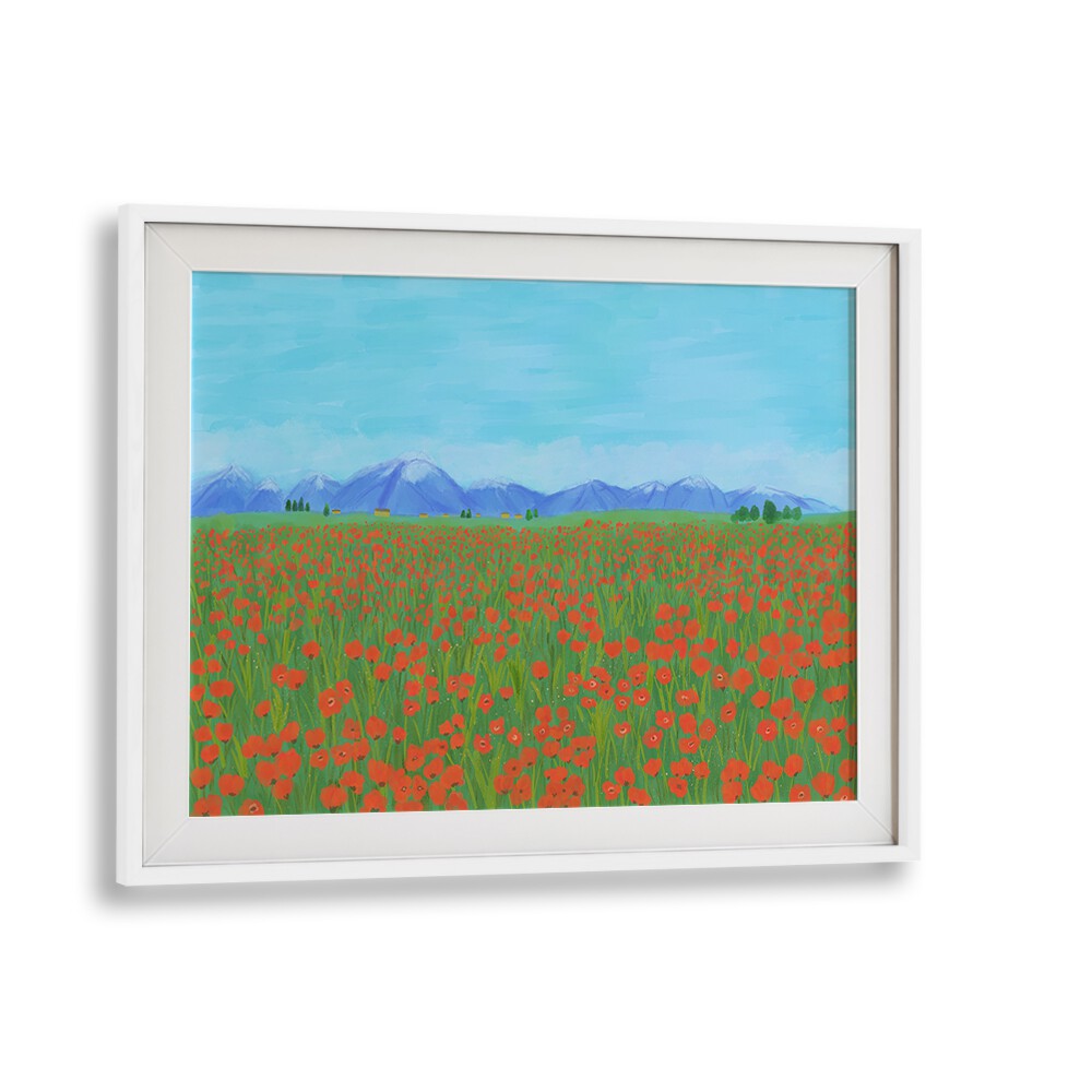 POPPY FIELD , LANDSCAPE ART PRINTS , LANDSCAPE PAINTINGS