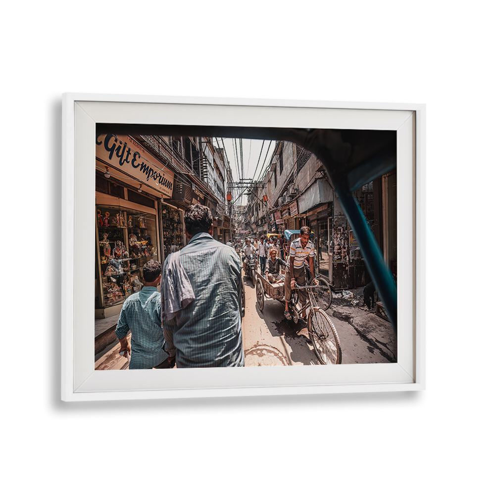Vibrant street scene showcasing RUSH HOUR IN OLD DELHI, PHOTOGRAPHY PRINTS. Experience the bustling life of Old Delhi.