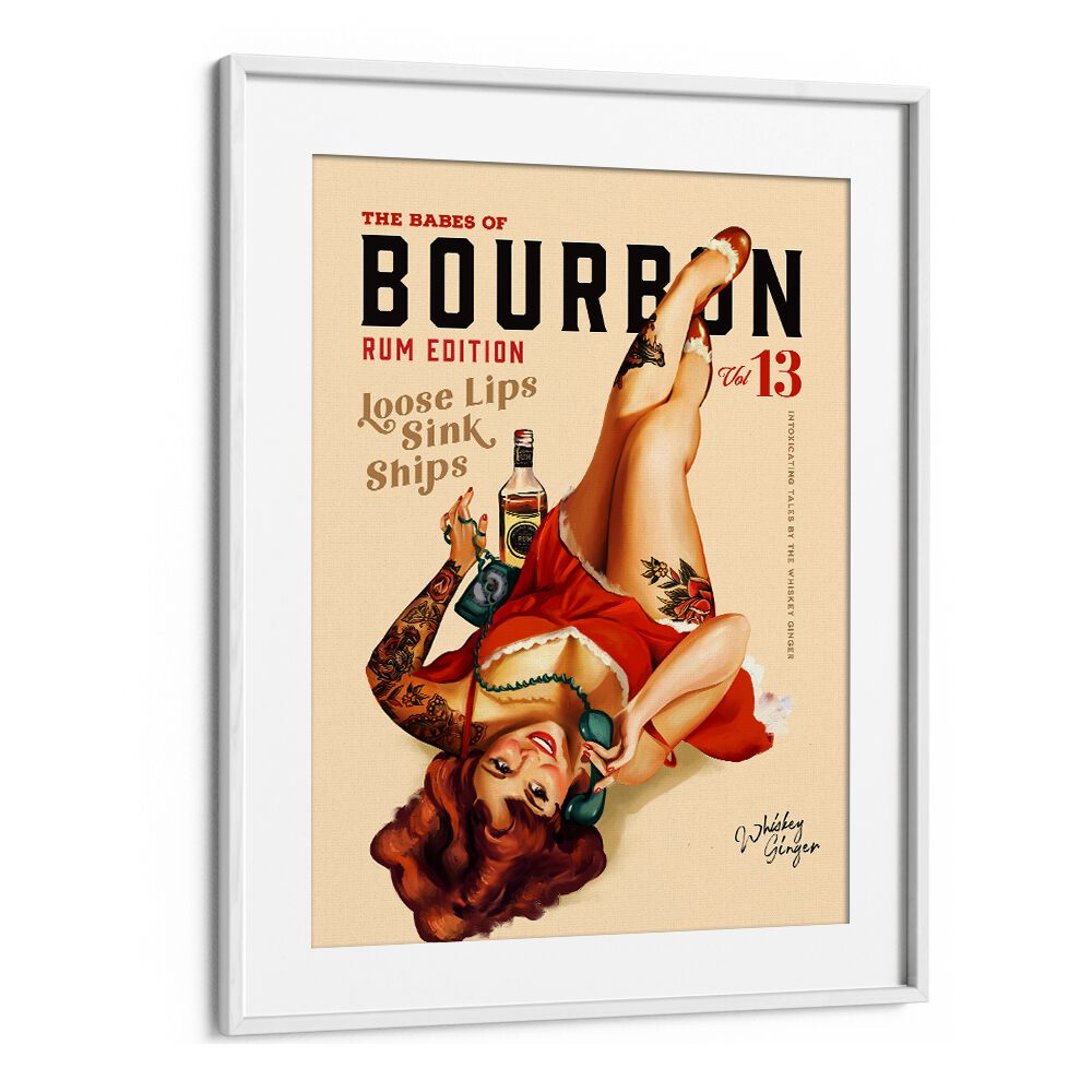 BABES OF BOURBON RUM DRINKING PINUP GIRL ART , BAR POSTERS , BAR ART PRINTS