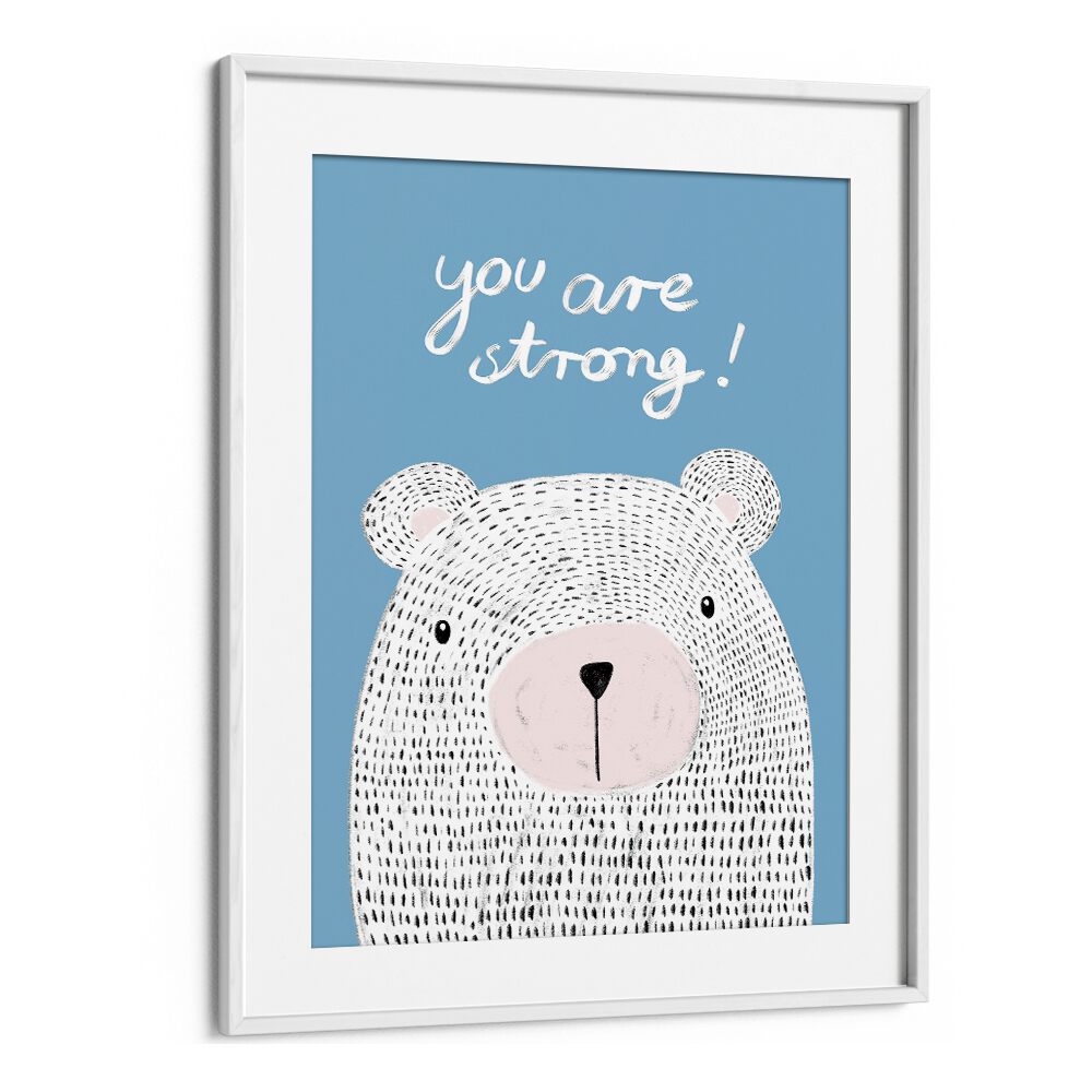 Whimsical bear art with "you are strong!" message, perfect for empowering kids' room paintings. Ideal for inspiration.