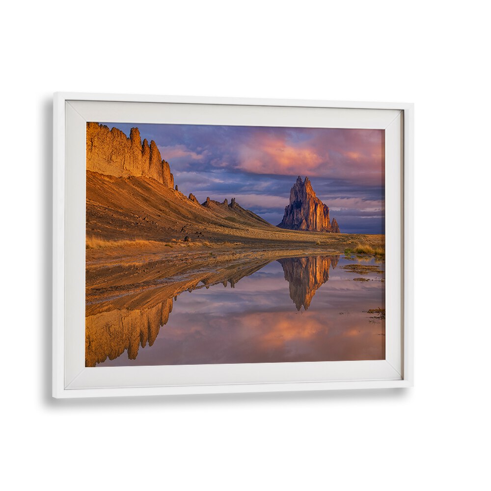Stunning REFLECTION OF SHIPROCK, PHOTOGRAPHY PRINTS showcasing the majestic formation mirrored in tranquil waters.