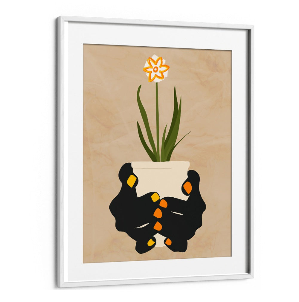 Elegant HOLDING HOPE, FLORAL FLOWER PAINTINGS showcasing hands nurturing a vibrant flower, perfect for any space.