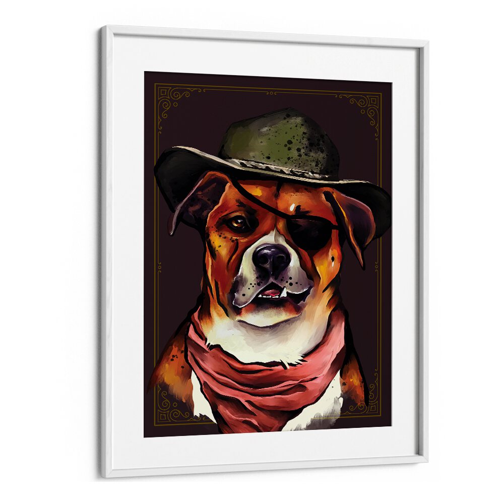 Colorful dog portrait in a hat, showcasing unique DOG, ANIMAL PAINTINGS that add character to any space.
