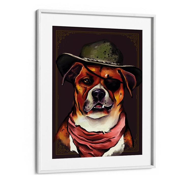 Colorful dog portrait in a hat, showcasing unique DOG, ANIMAL PAINTINGS that add character to any space.