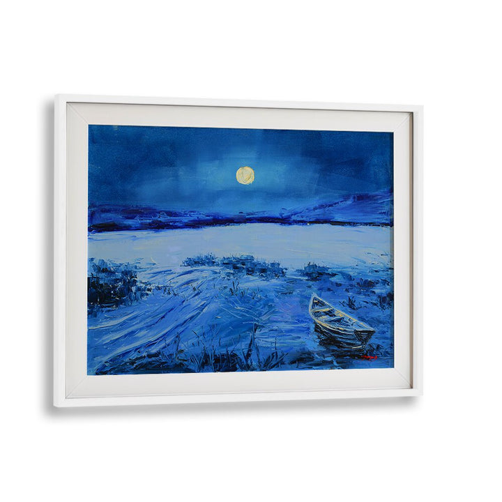Stunning FULL MOON, LANDSCAPE PAINTINGS featuring a serene night sky over a tranquil waterscape. Perfect for your decor.