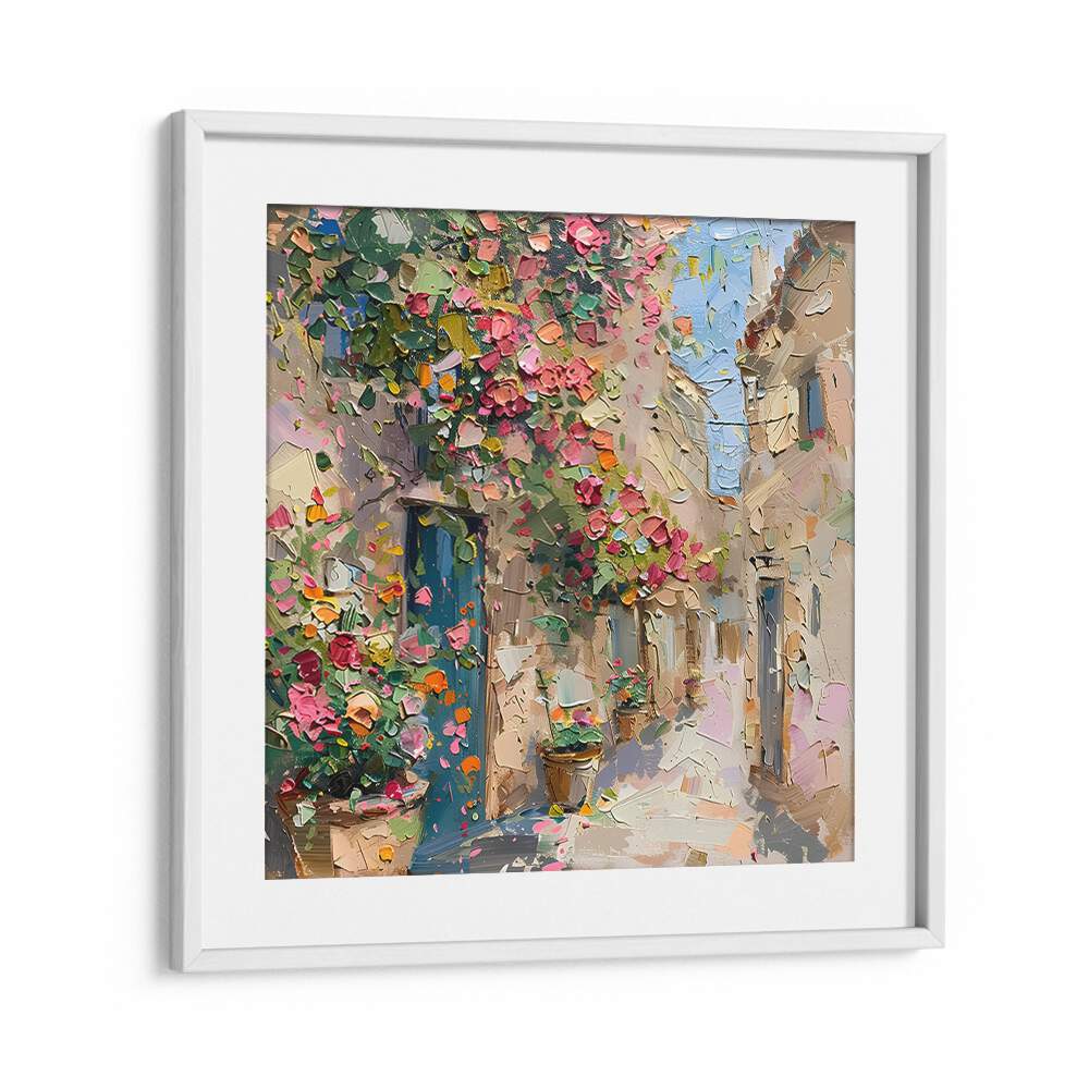 Vibrant STREET OF FLOWERS artwork showcasing a charming floral street scene, perfect for enhancing your home decor.