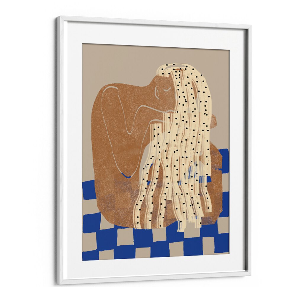 Captivating MOODY GIRL, PORTRAITS artwork featuring a serene figure with long hair, perfect for any art lover's space.