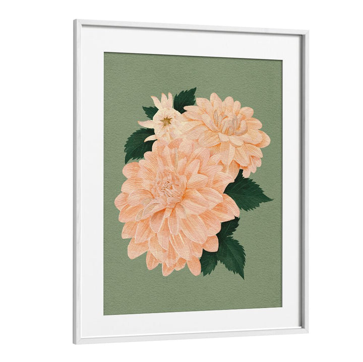 Elegant AQUAA CREAL CHIFFON II, FLORAL FLOWER PAINTINGS featuring soft peach blooms on a serene green backdrop.