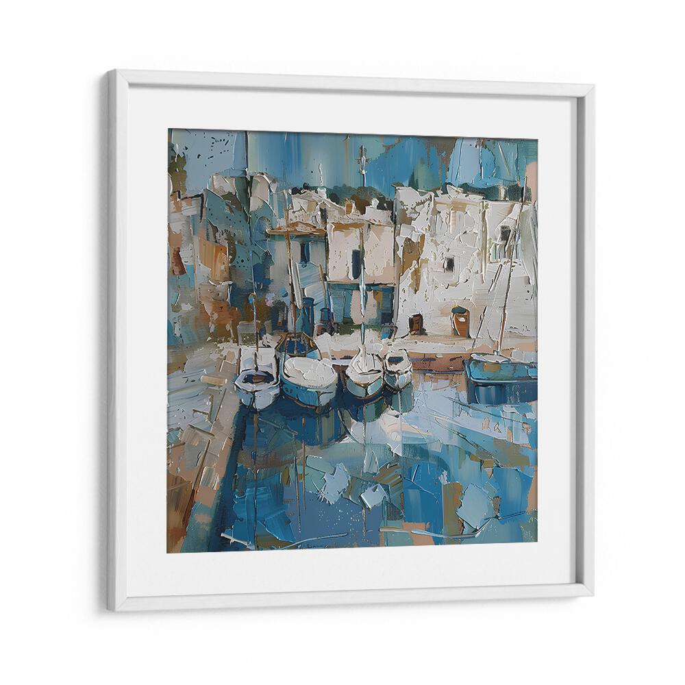 Bright and serene artwork, BOATS IN THE HARBOR MALLORCATHERAPY, captures coastal tranquility for your decor.