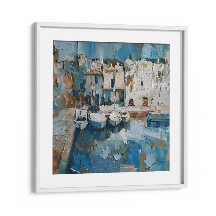Bright and serene artwork, BOATS IN THE HARBOR MALLORCATHERAPY, captures coastal tranquility for your decor.