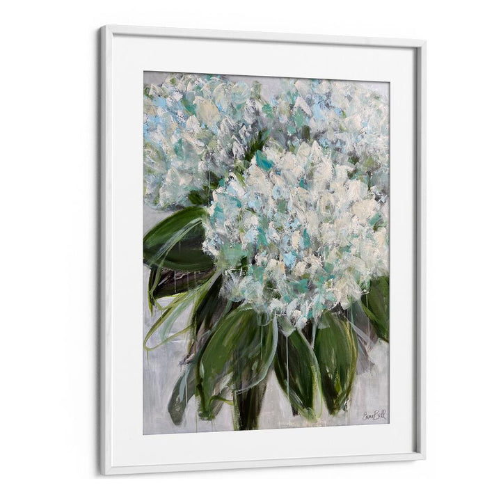 Delicate white and blue hydrangeas, floral flower paintings, bringing serene beauty to your living space.