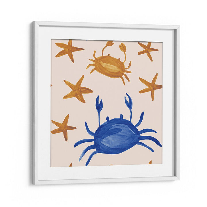 Vibrant WATERCOLOUR TILE XI, KIDS ROOM PAINTINGS featuring colorful crabs and stars, perfect for a beach-themed decor.