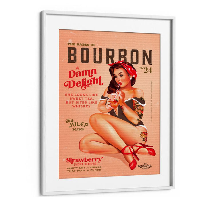 BOURBON BABES VINTAGE PINUP GIRL DRINKING A COCKTAIL BY THE WHISKEY GINGER , BAR POSTERS , BAR ART PRINTS