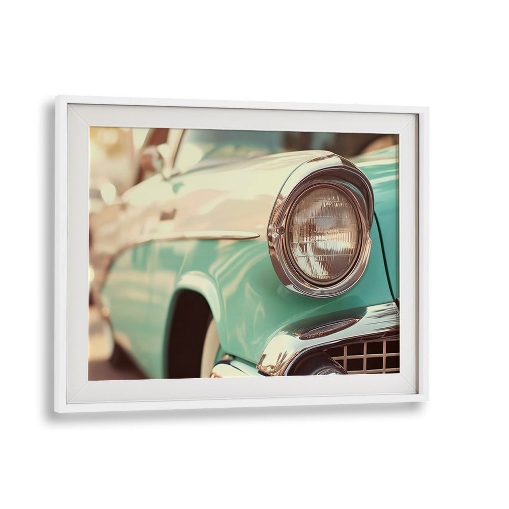 Classic turquoise car showcasing VINTAGE CAR VIBES, CAR POSTERS for a timeless decor by Philippe Hugonnard.