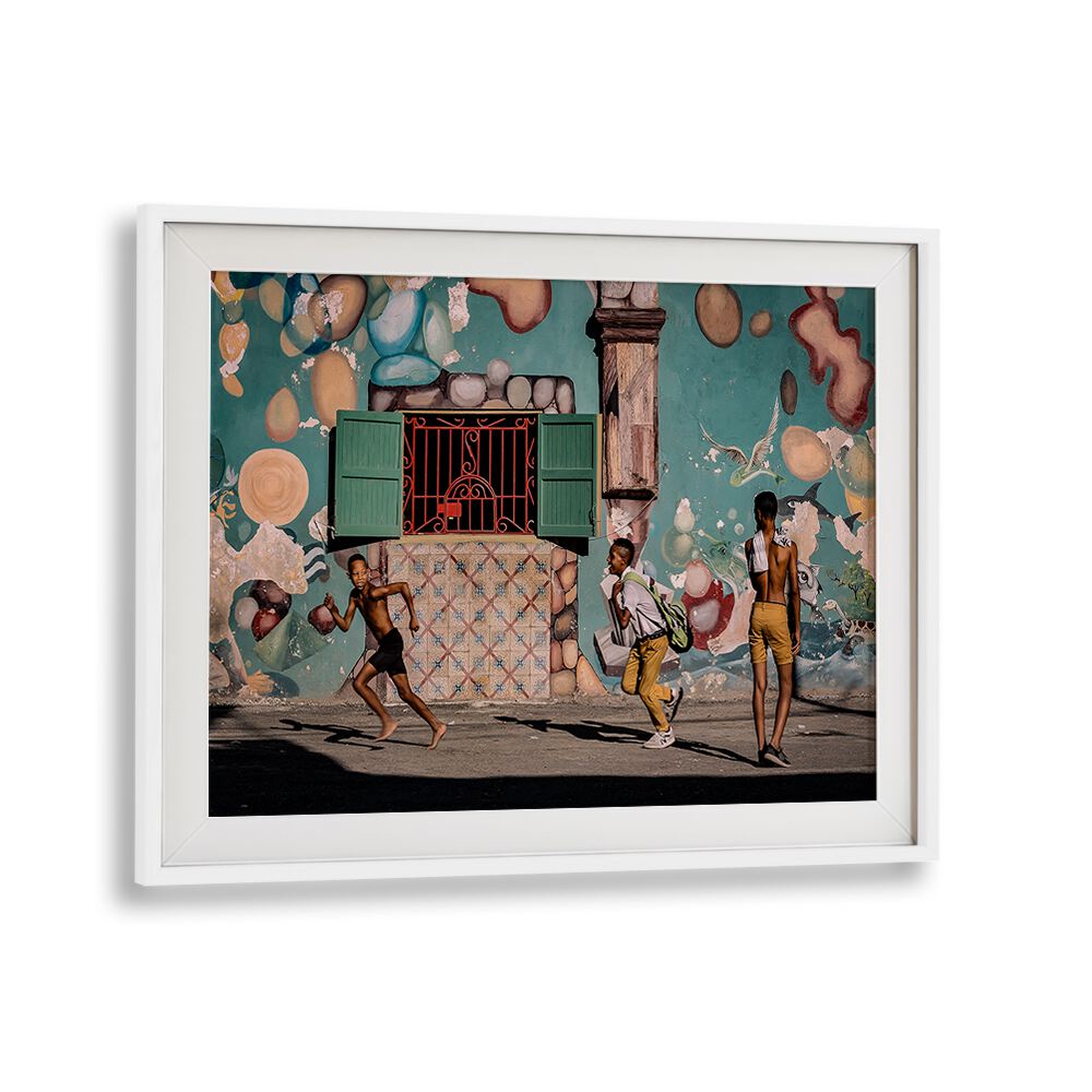 Vibrant street scene showcasing joyful children, part of the CHILDHOOD, PHOTOGRAPHY PRINTS collection.