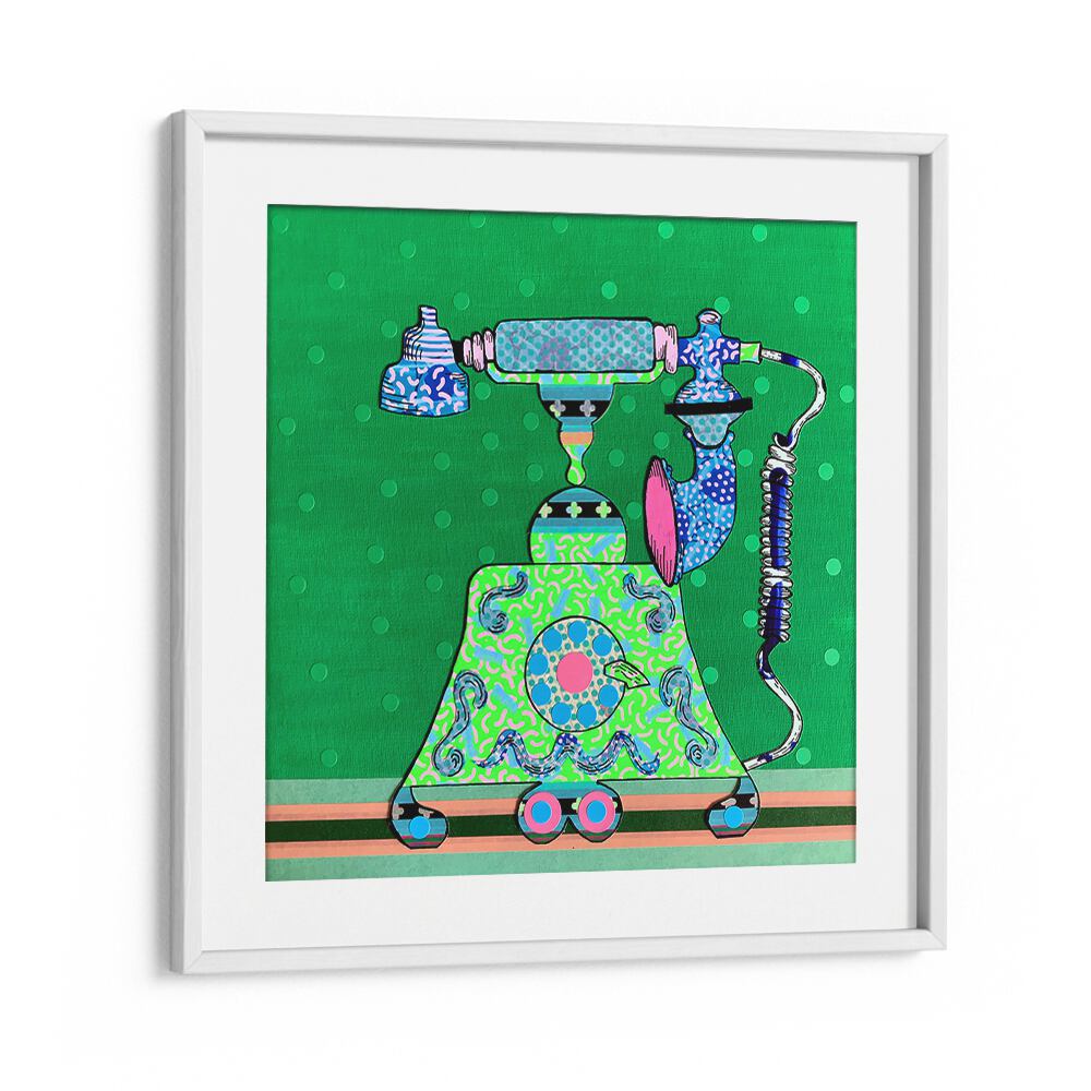 Colorful “MIDNIGHT CALL, POP ART PAINTINGS” features a retro phone, perfect for modern home decor sophistication.