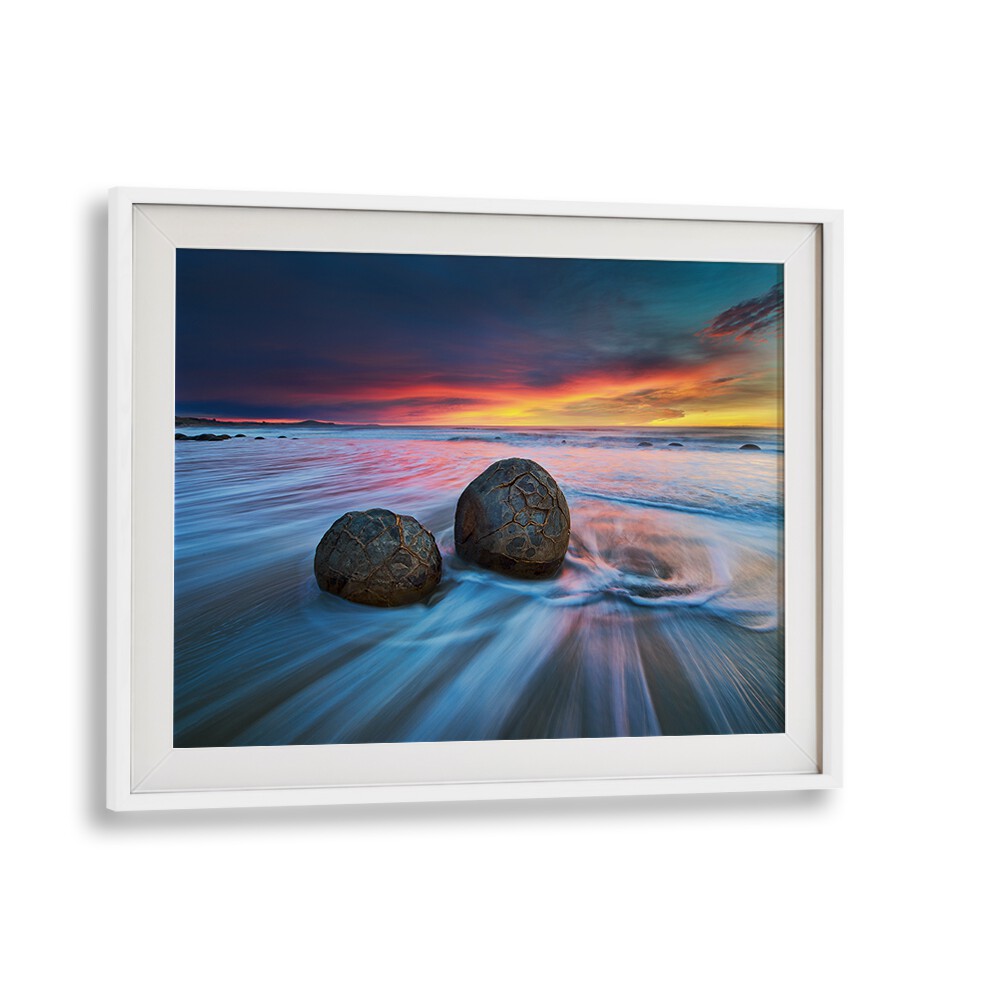 Stunning Moeraki Boulders, photography prints showcasing unique landscapes and serene beauty of New Zealand.