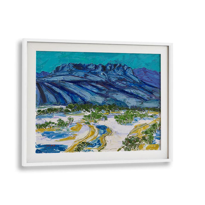 Vibrant snowy landscape painting showcasing majestic mountains, perfect for lovers of SNOWY WITH MOUNTAINS, LANDSCAPE PAINTINGS.