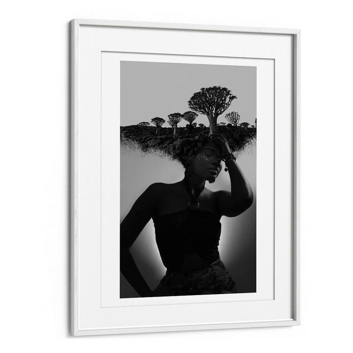 Stunning NAMBIA THOUGHTS, SURREAL ART PRINTS featuring a silhouette blending nature and emotion, perfect for any space.
