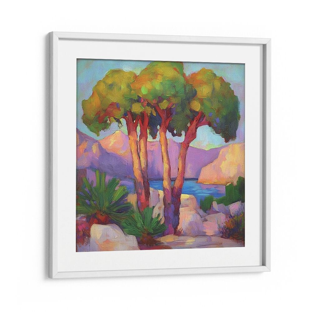 Three Trees by the Sea artwork showcases serene coastal beauty, perfect for nature lovers and tranquil spaces.