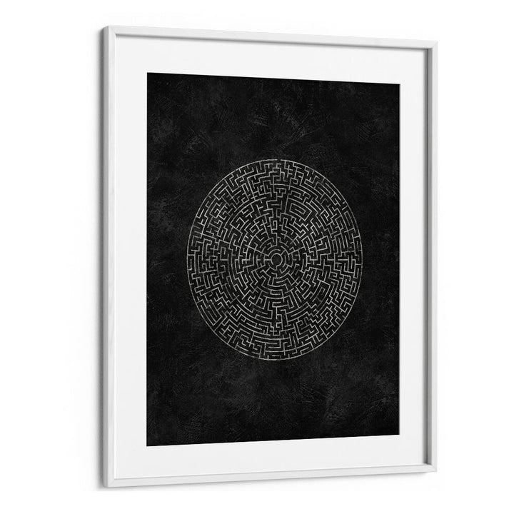 Bold geometric art print, the CIRCULAR JOURNEY MAZE, enhances any space with intricate design and modern aesthetics.