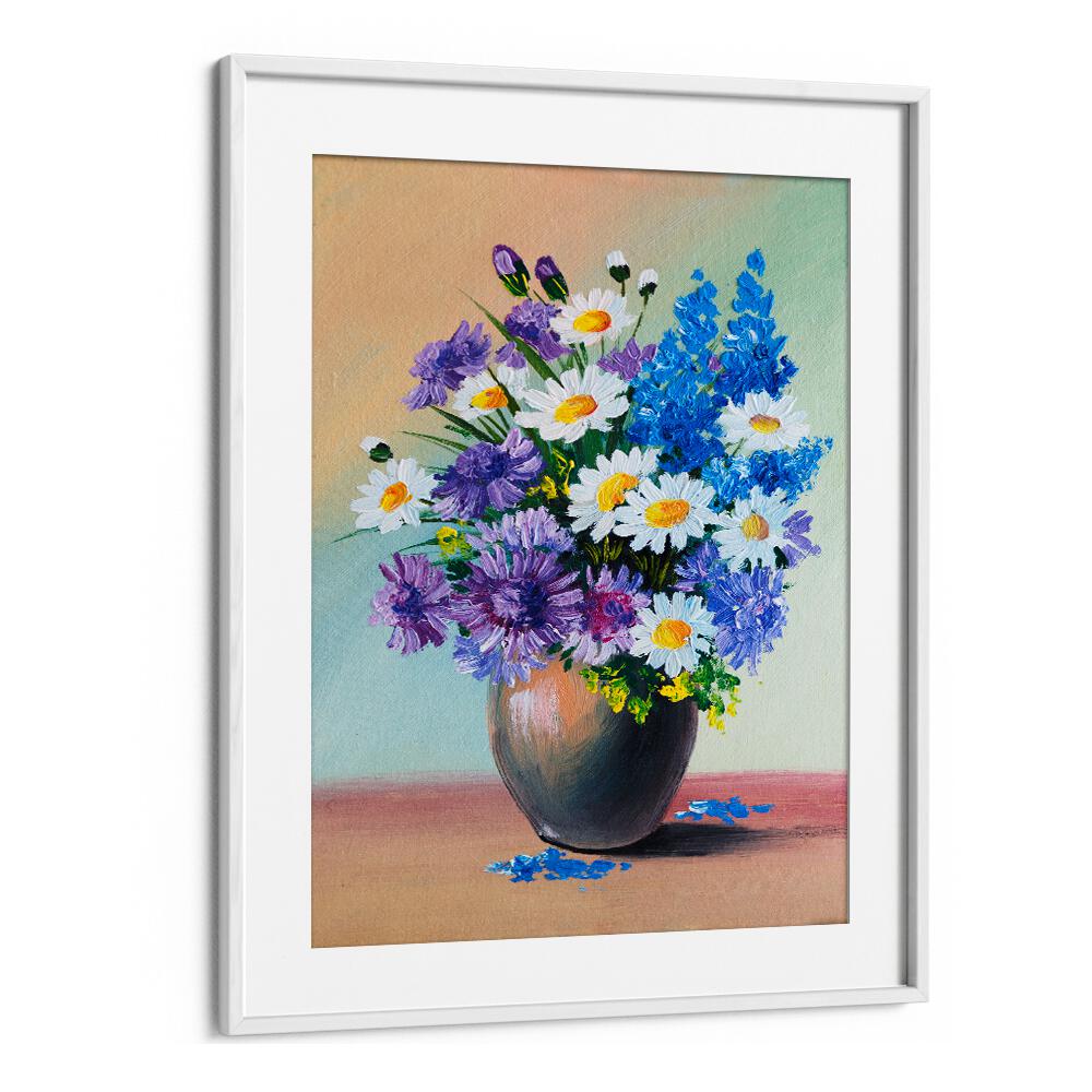 Petals in a Pot Vintage European Paintings in White Frame With Mount