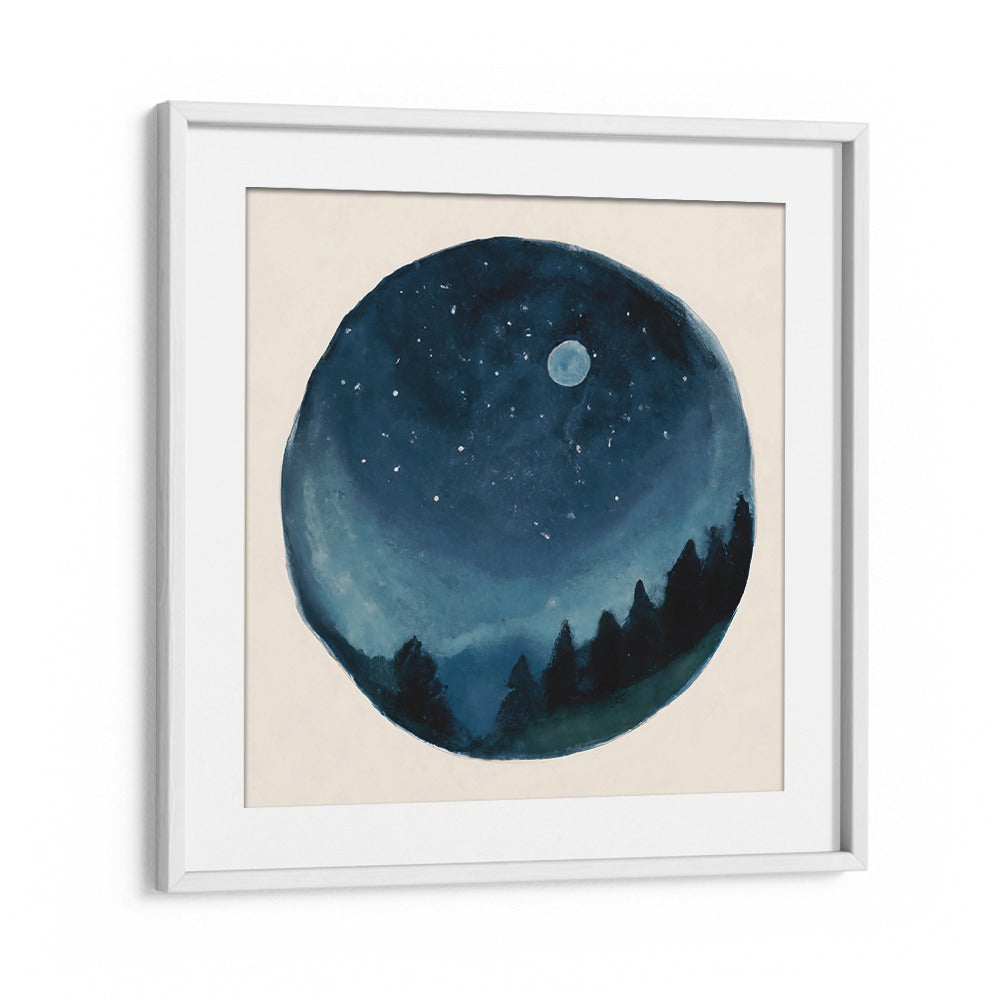 AROUND THE WORLD , KIDS ROOM PAINTINGS featuring a night sky with stars and moon in a white frame from Whitemount