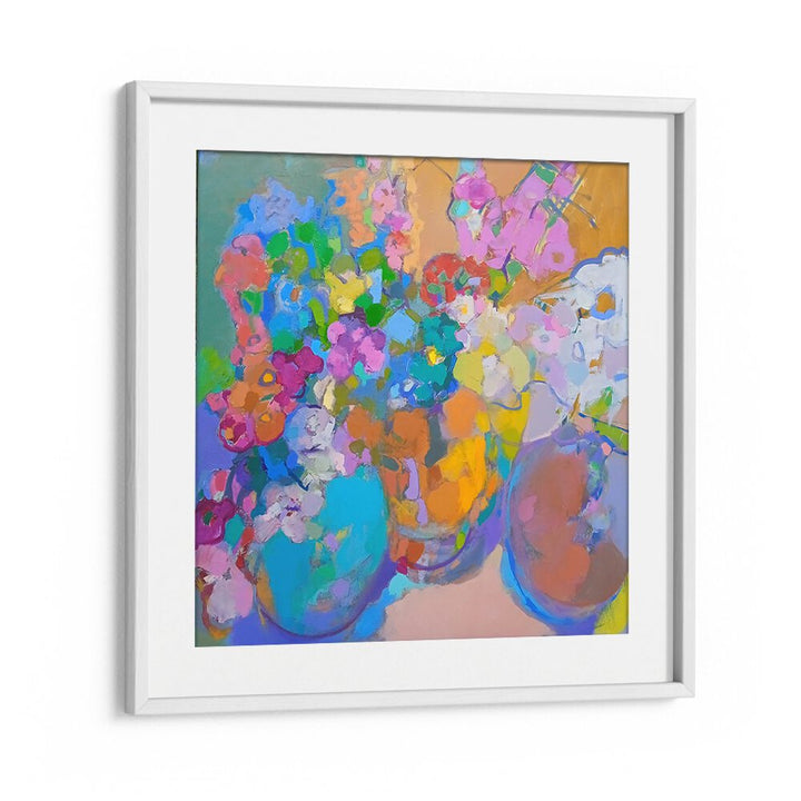 Bright and colorful flowers in vases showcase the SUNSHINE, ABSTRACT PAINTINGS, perfect for uplifting home decor.