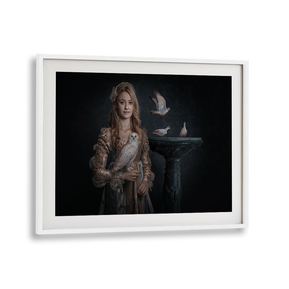 Enchanting PRINCESS BIRDS, PHOTOGRAPHY PRINTS featuring a woman with birds, blending whimsy and surreal elegance.